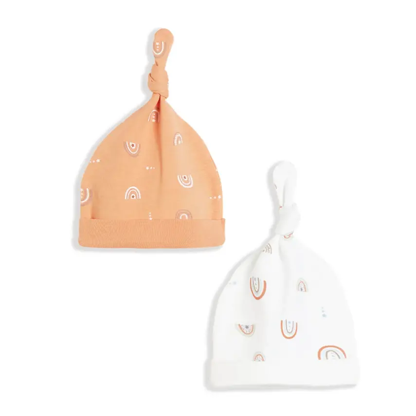 Bibaby Kız Organik Şapka 2li Happy Rainbow Somon - Ekru - 1
