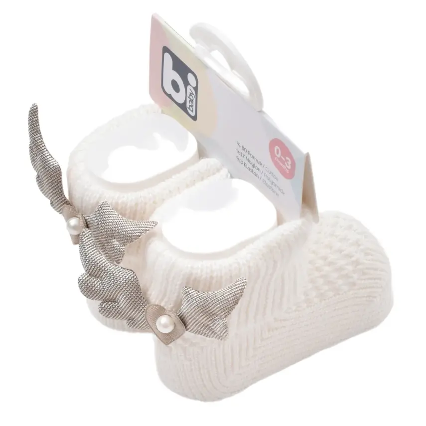 Bibaby Kız Patik Çorap Angel Ekru - Gri - 1