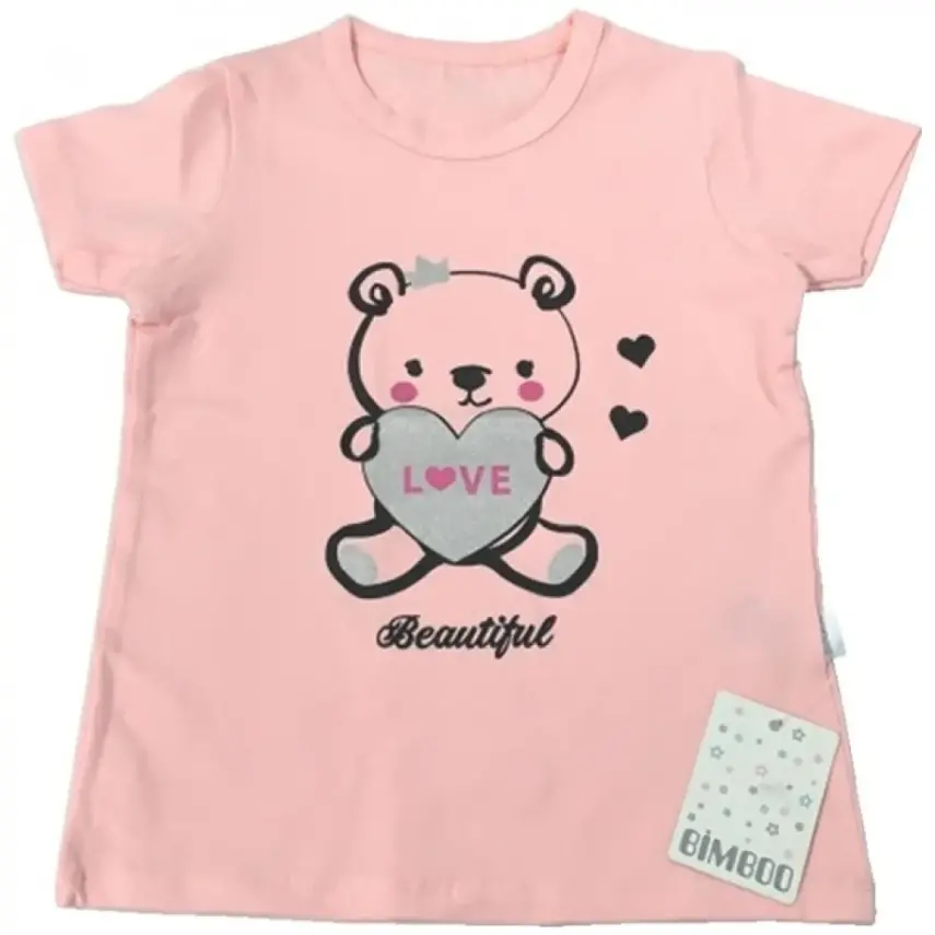 Bibaby Kız T-Shirt Bimboo Love Somon - 1