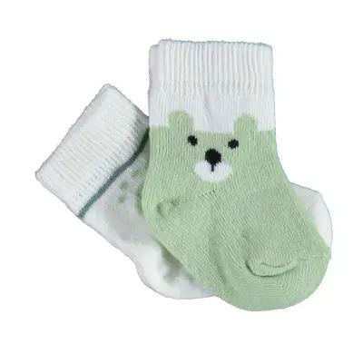 Bibaby Organik Çorap Soket 2li Happy Bear Yeşil - 2