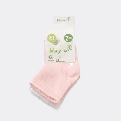 Bibaby Organik Çorap Soket 3lü Kaymaz Basic Gri -Pembe - Beyaz