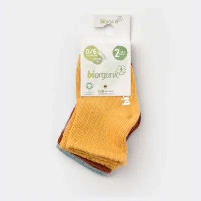 Bibaby Organik Çorap Soket 3lü Kaymaz Basic Tarçın -Nil - Hardal