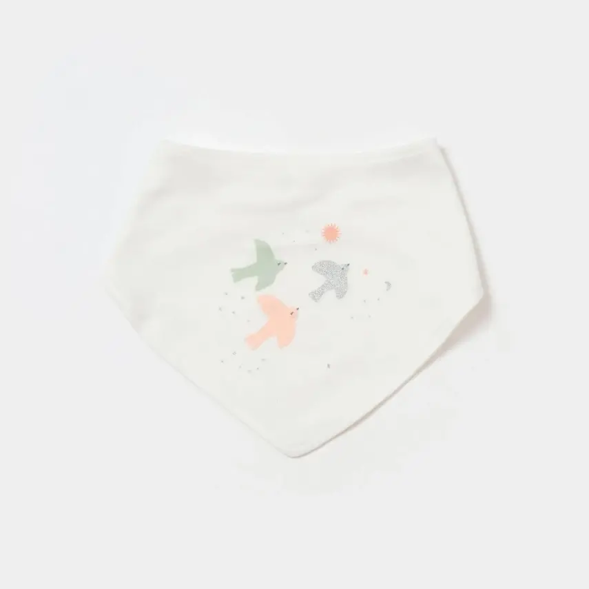 Bibaby Organik Fular Önlük 2li  Tiny Birds Ekru - Yeşil - 2