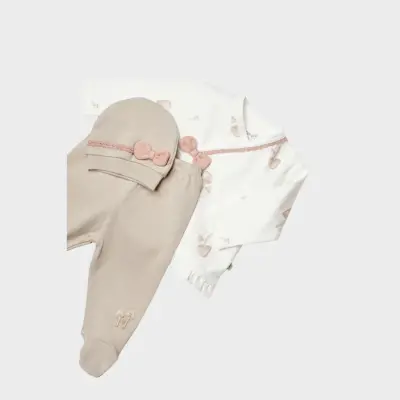 Bibaby Organik Kız Bebek 3lü Takım  Sweet Lady Baby Açık Bej - 6