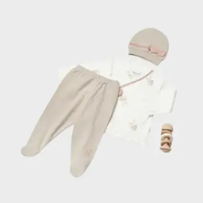 Bibaby Organik Kız Bebek 3lü Takım  Sweet Lady Baby Açık Bej