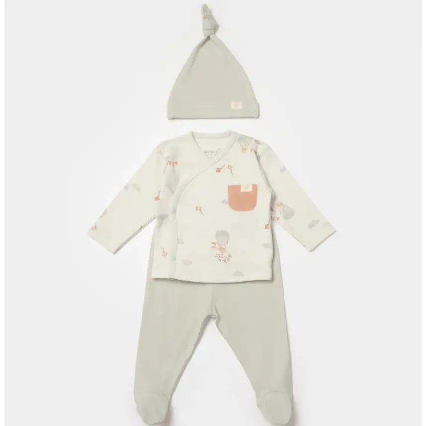 Bibaby Organik Zıbın Takımı 3lü Teach Me Baby Kırmızı - Kahverengi - Mint - 1