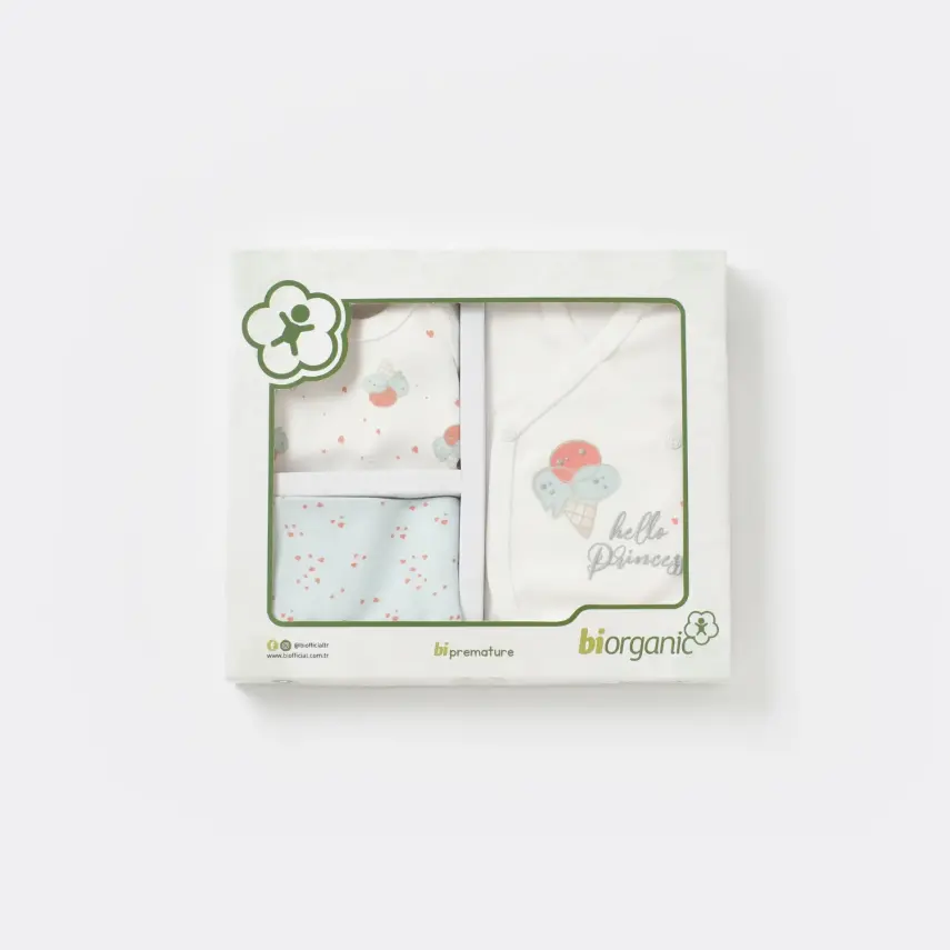 Bibaby Organik Zıbın Takımı Pretty Ears Bunny Prematüre Mint - Ekru - 3