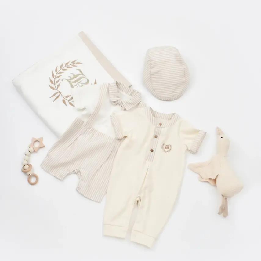 Bibaby Salopet Şortlu Royal Kasketli Bej - 8