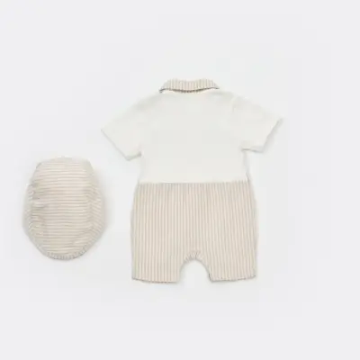 Bibaby Salopet Şortlu Royal Kasketli Bej - 10