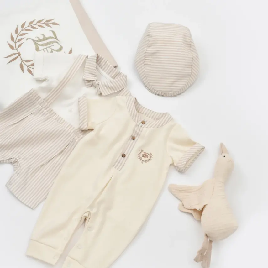 Bibaby Salopet Şortlu Royal Kasketli Bej - 3