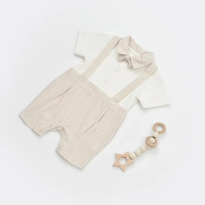 Bibaby Salopet Şortlu Royal Kasketli Bej - 5