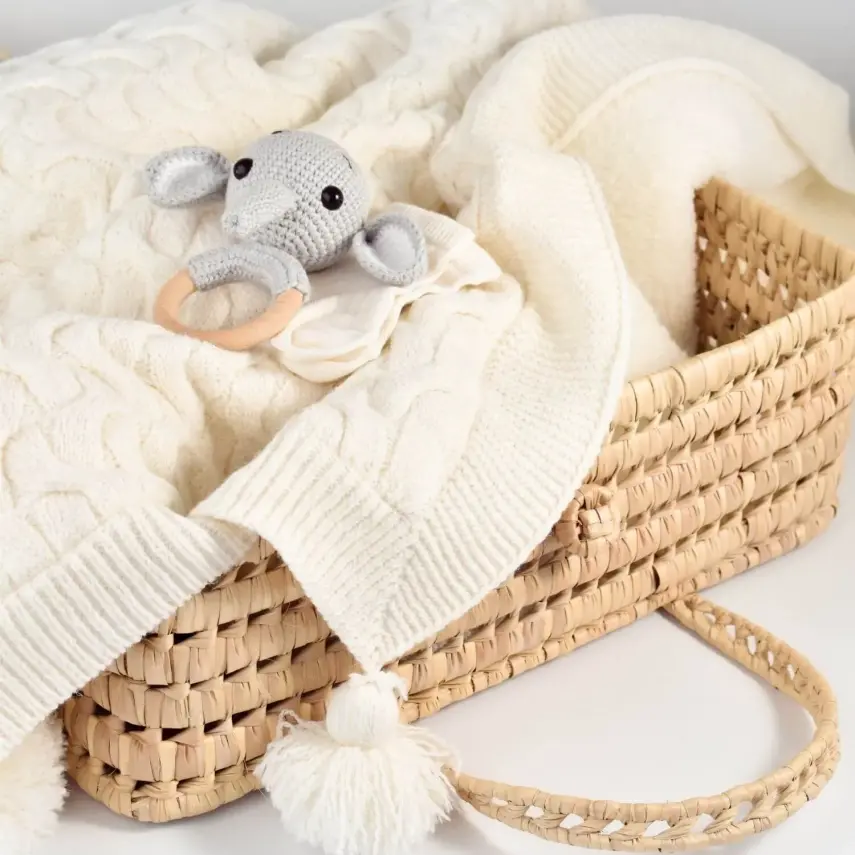 Bibaby Unisex Battaniye Hasır Triko Ekru - 6