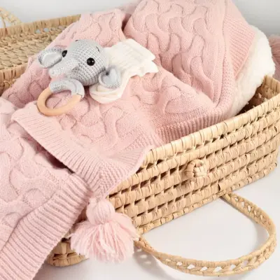 Bibaby Unisex Battaniye Hasır Triko Pembe - 4