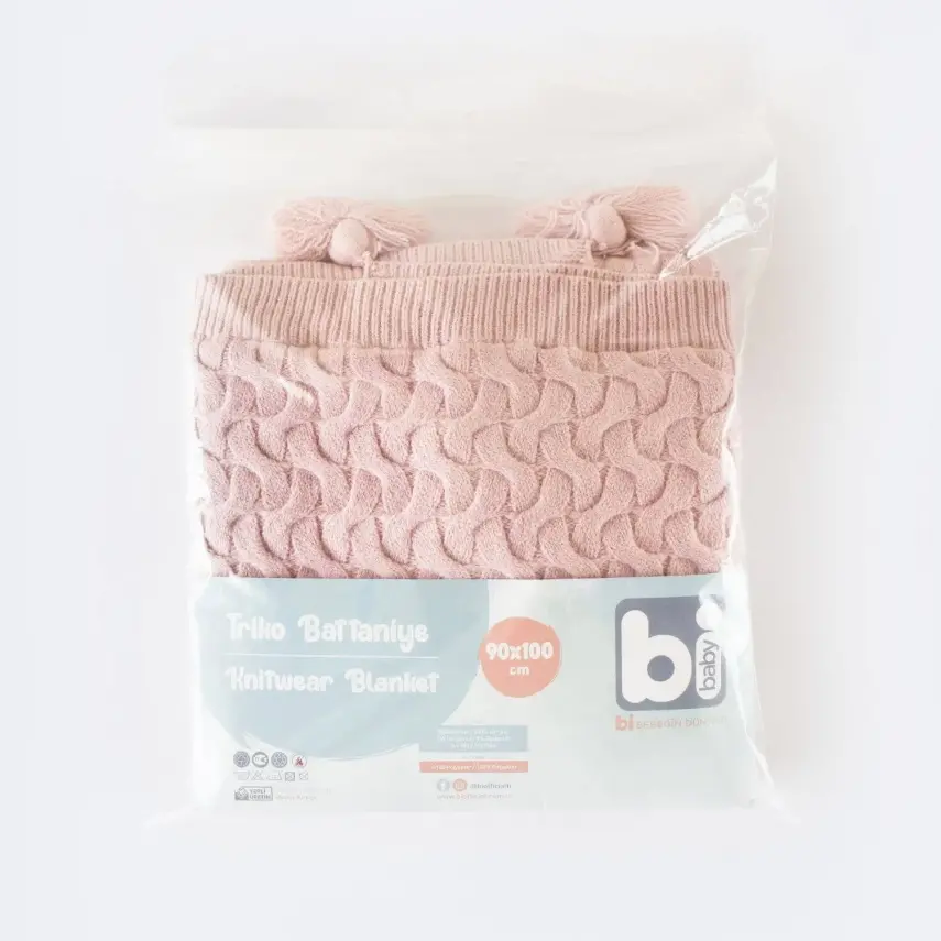 Bibaby Unisex Battaniye Hasır Triko Pembe - 3