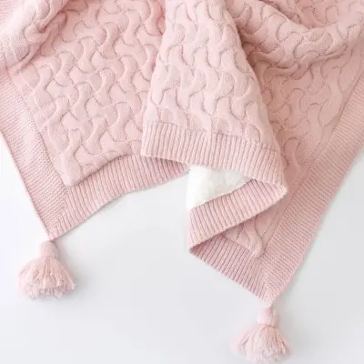 Bibaby Unisex Battaniye Hasır Triko Pembe - 7