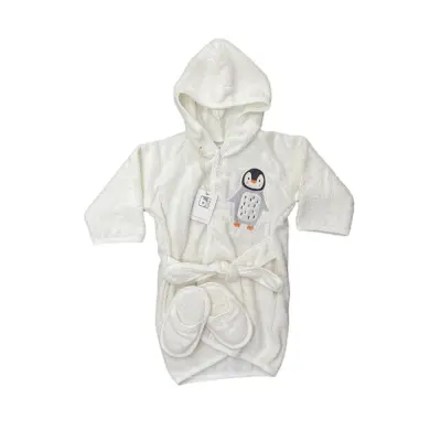 Bibaby Unisex Bornoz Penguen Ekru