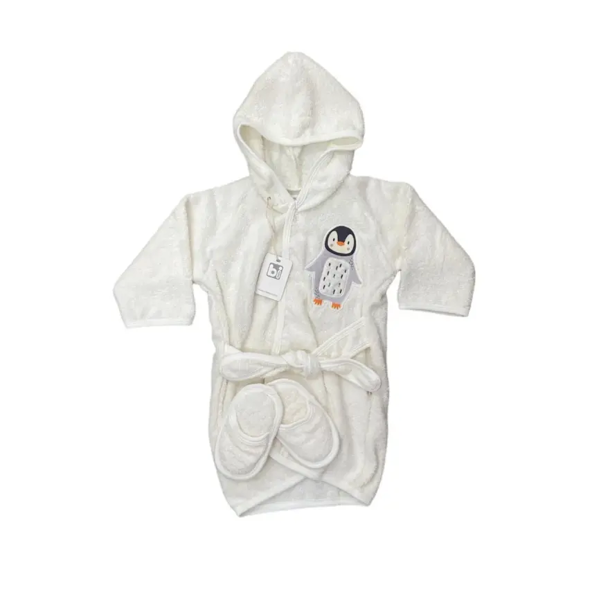 Bibaby Unisex Bornoz Penguen Ekru - 1