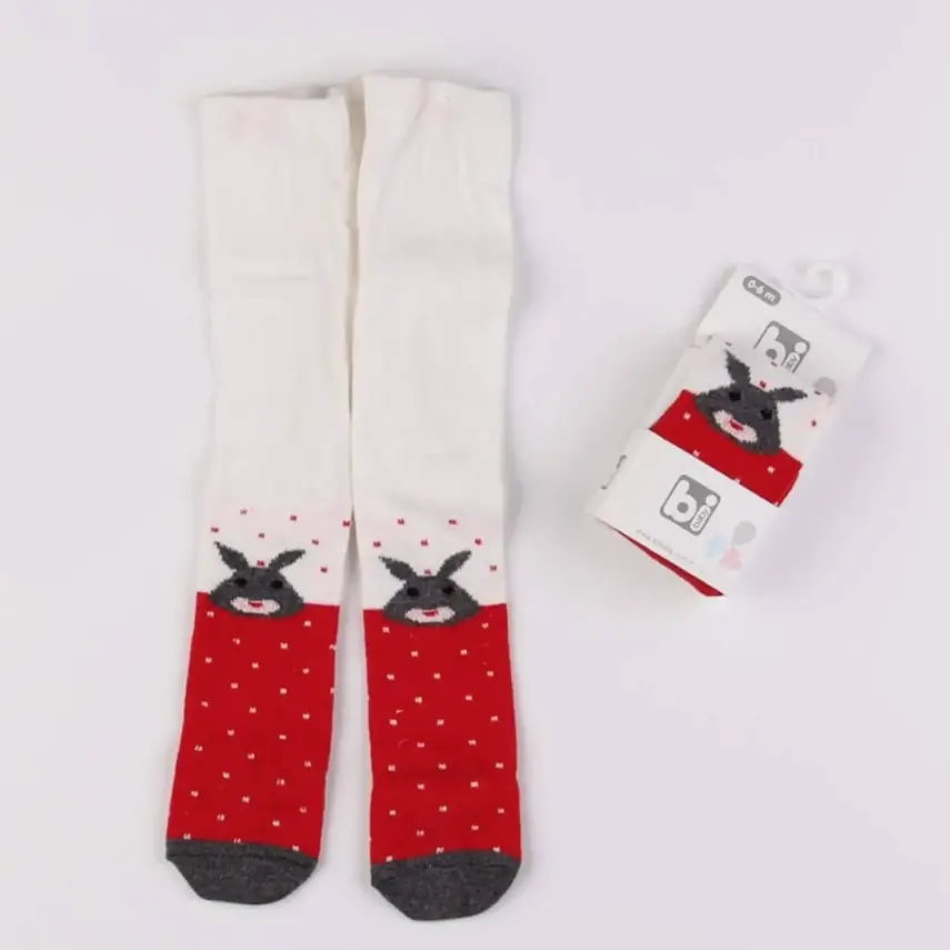 Bibaby Unisex Çorap Külotlu Desenli Kırmızı - Tavşan - 1