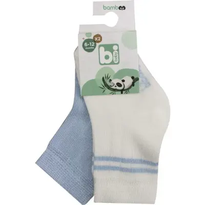 Bibaby Unisex Çorap Soket 2li Derby Bamboo Ekru - Mavi