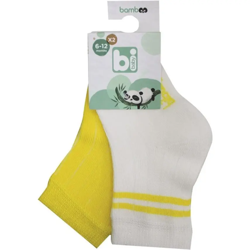 Bibaby Unisex Çorap Soket 2li Derby Bamboo Ekru - Sarı - 2