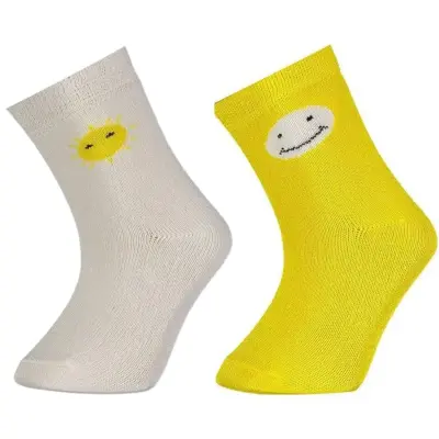 Bibaby Unisex Çorap Soket 2li Desenli Bamboo Sarı - Ekru 