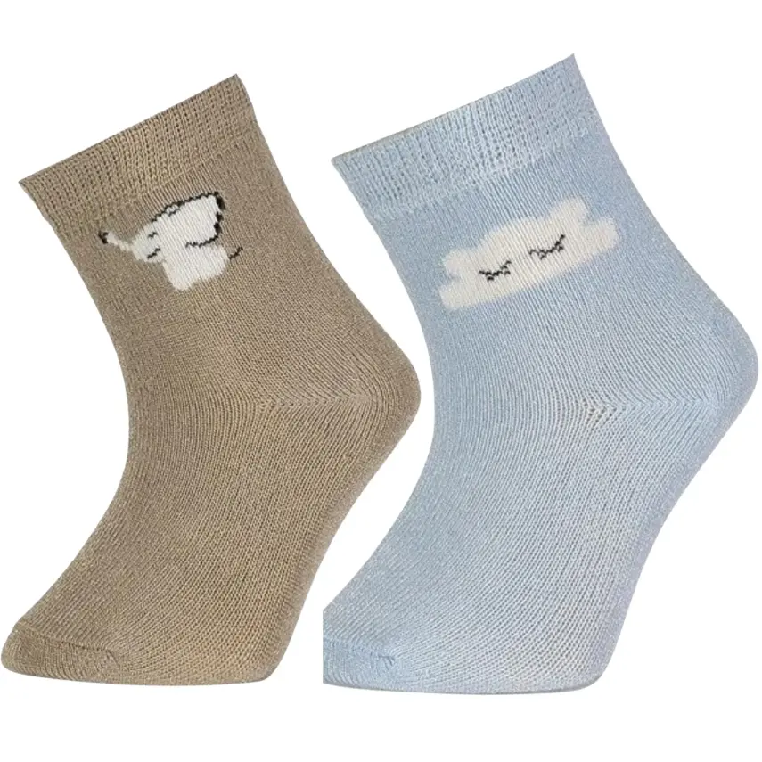 Bibaby Unisex Çorap Soket 2li Desenli Bamboo Taş - Mavi - 4