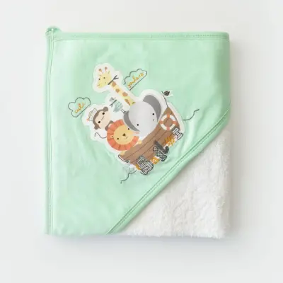 Bibaby Unisex Havlu Animals On Board Ekru - Yeşil