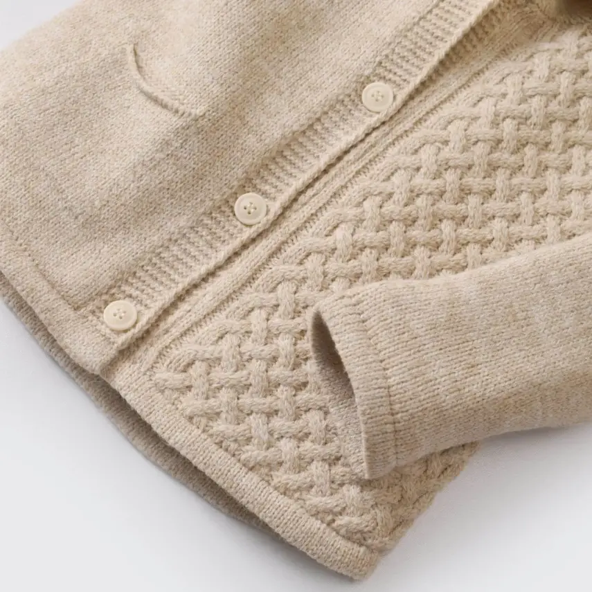 Bibaby Unisex Hırka Cepli Welsoft Triko Bej - 3