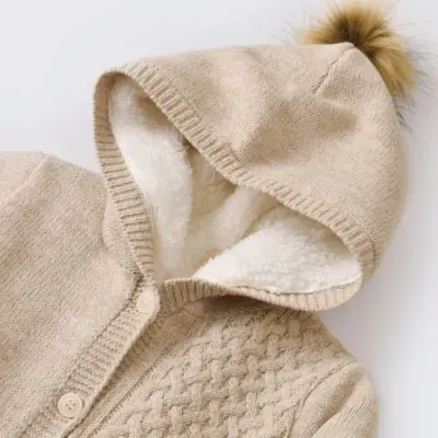 Bibaby Unisex Hırka Cepli Welsoft Triko Bej - 5