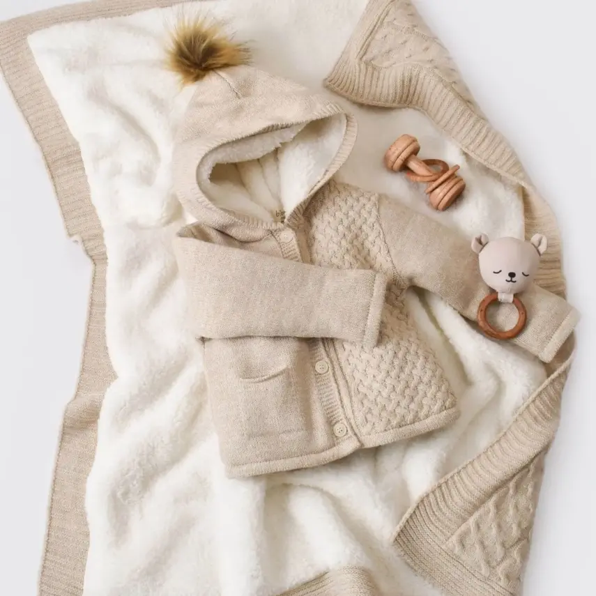 Bibaby Unisex Hırka Cepli Welsoft Triko Bej - 4