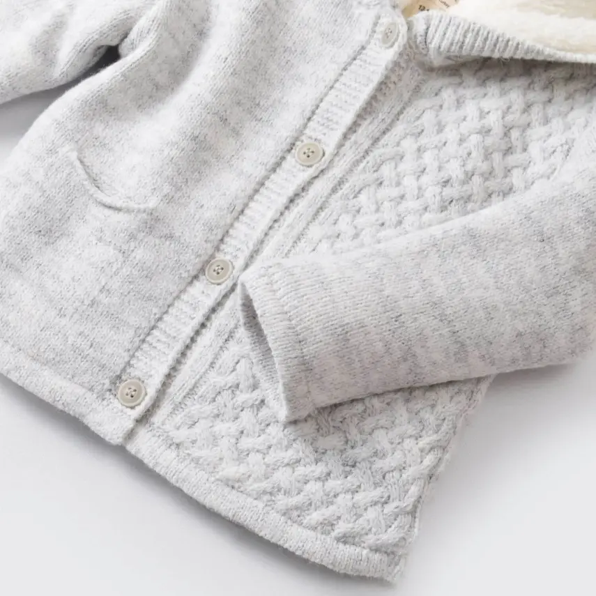 Bibaby Unisex Hırka Cepli Welsoft Triko Gri - 3