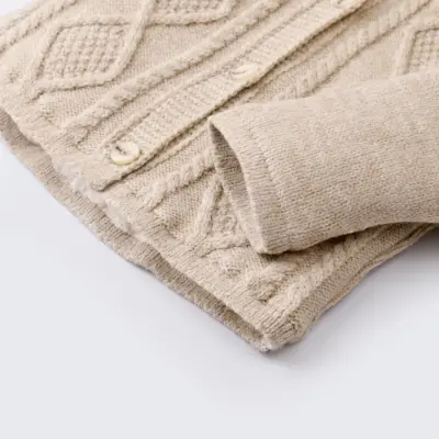 Bibaby Unisex Hırka Triko Desenli Welsoftlu Bej - 5