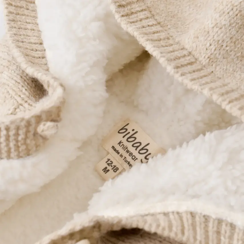 Bibaby Unisex Hırka Triko Desenli Welsoftlu Bej - 6