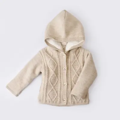 Bibaby Unisex Hırka Triko Desenli Welsoftlu Bej