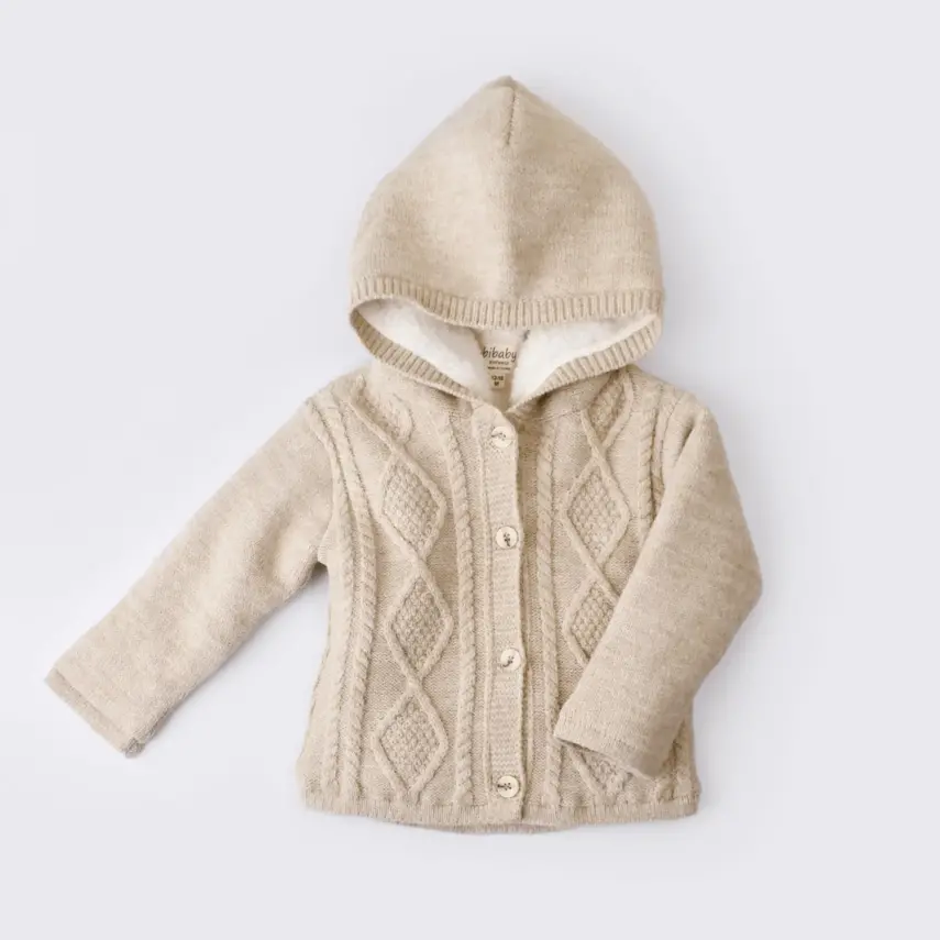 Bibaby Unisex Hırka Triko Desenli Welsoftlu Bej - 1