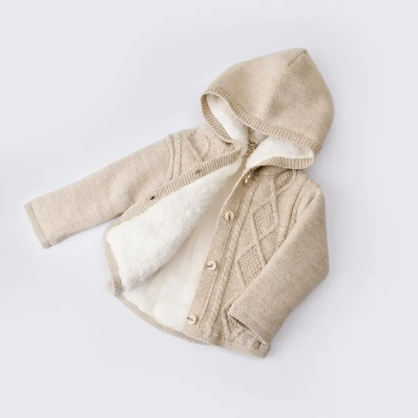 Bibaby Unisex Hırka Triko Desenli Welsoftlu Bej - 9