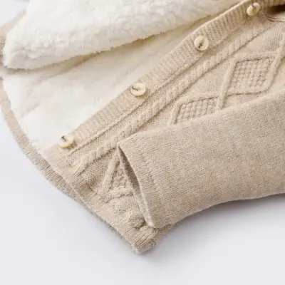 Bibaby Unisex Hırka Triko Desenli Welsoftlu Bej - 10