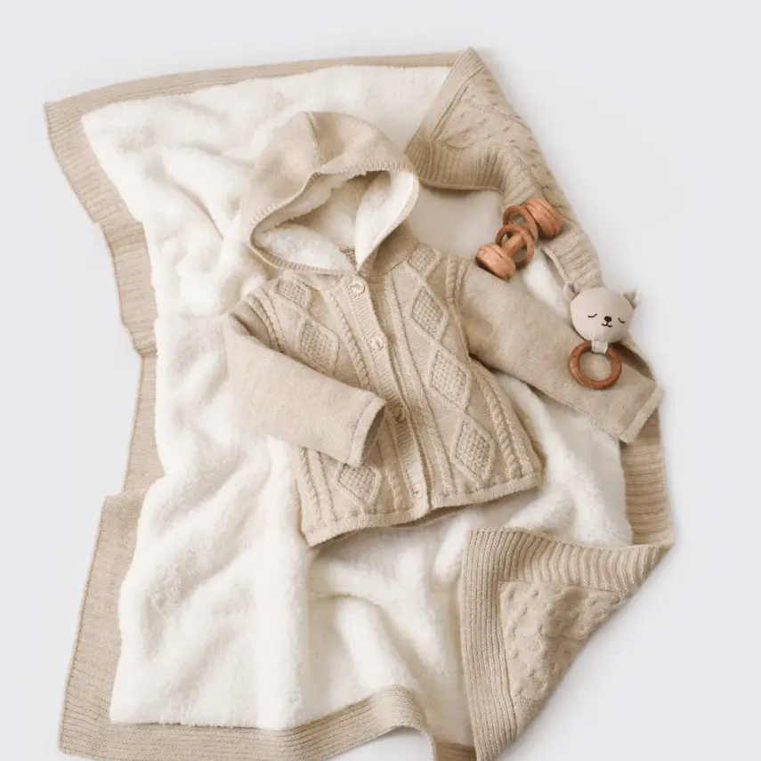 Bibaby Unisex Hırka Triko Desenli Welsoftlu Bej - 11