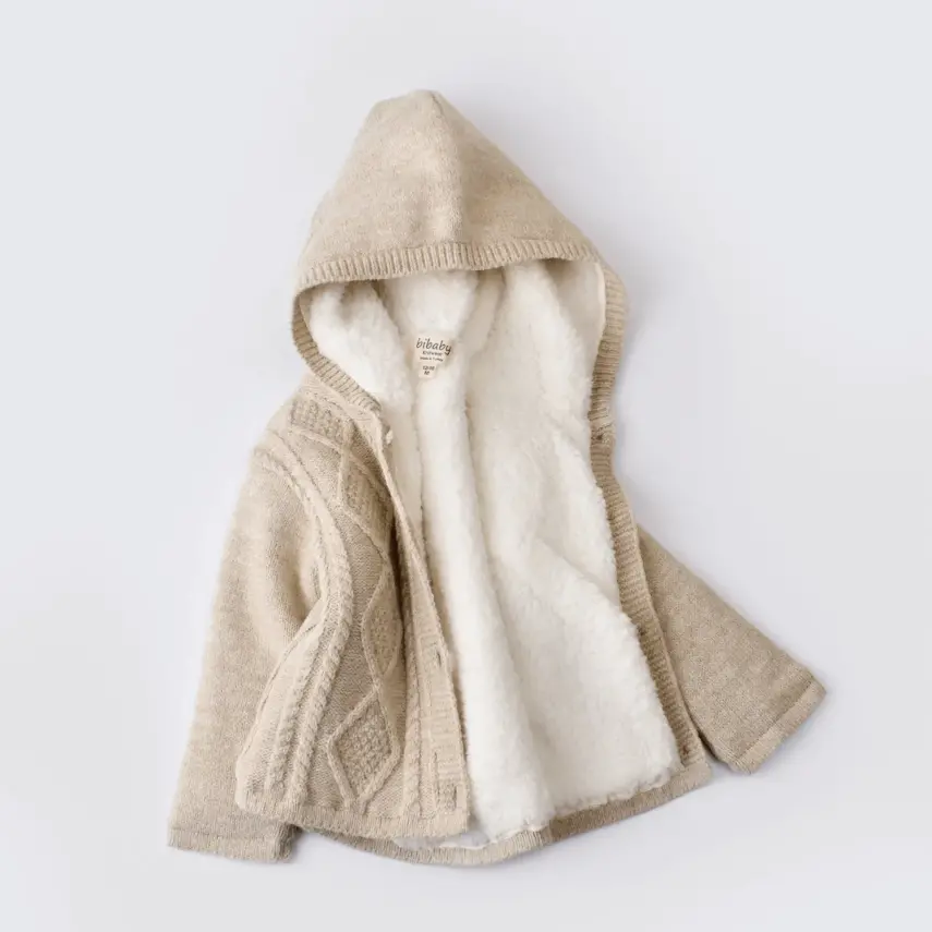 Bibaby Unisex Hırka Triko Desenli Welsoftlu Bej - 3