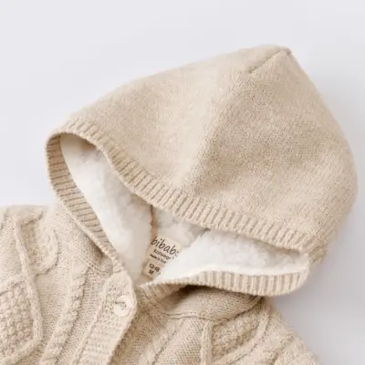 Bibaby Unisex Hırka Triko Desenli Welsoftlu Bej - 4