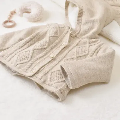 Bibaby Unisex Hırka Triko Desenli Welsoftlu Bej - 8