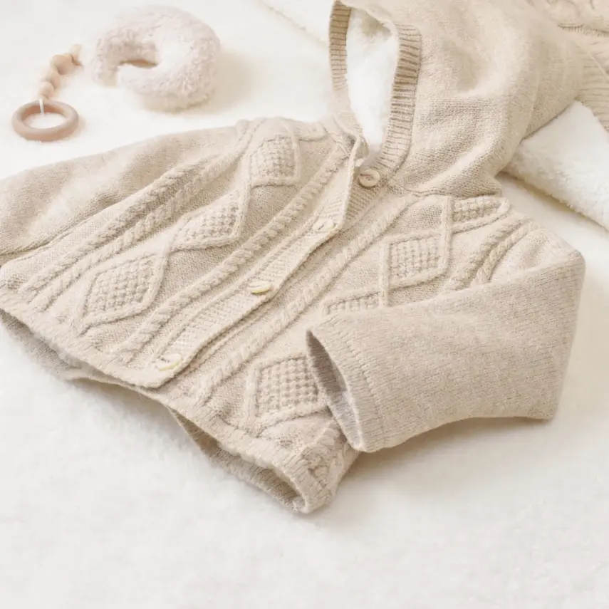 Bibaby Unisex Hırka Triko Desenli Welsoftlu Bej - 8