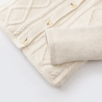 Bibaby Unisex Hırka Triko Desenli Welsoftlu Ekru - 4