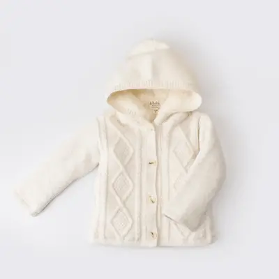 Bibaby Unisex Hırka Triko Desenli Welsoftlu Ekru 