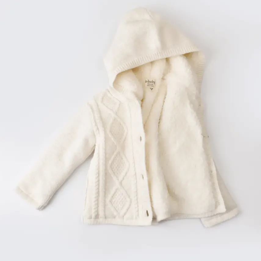 Bibaby Unisex Hırka Triko Desenli Welsoftlu Ekru - 6