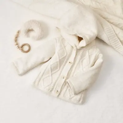 Bibaby Unisex Hırka Triko Desenli Welsoftlu Ekru - 7