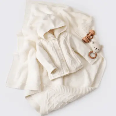 Bibaby Unisex Hırka Triko Desenli Welsoftlu Ekru - 3