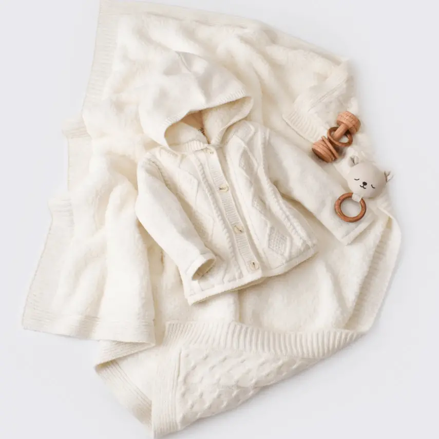 Bibaby Unisex Hırka Triko Desenli Welsoftlu Ekru - 3