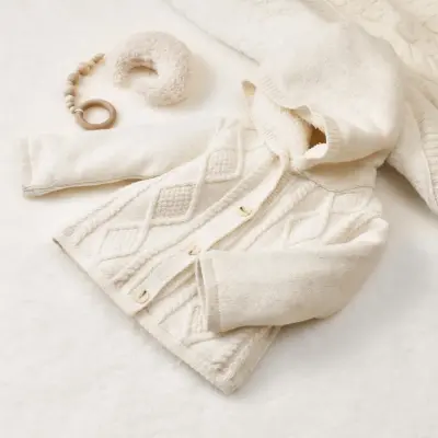 Bibaby Unisex Hırka Triko Desenli Welsoftlu Ekru - 5