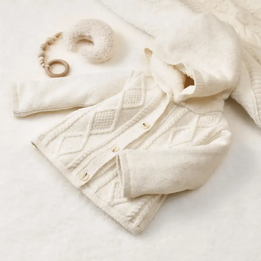 Bibaby Unisex Hırka Triko Desenli Welsoftlu Ekru - 5